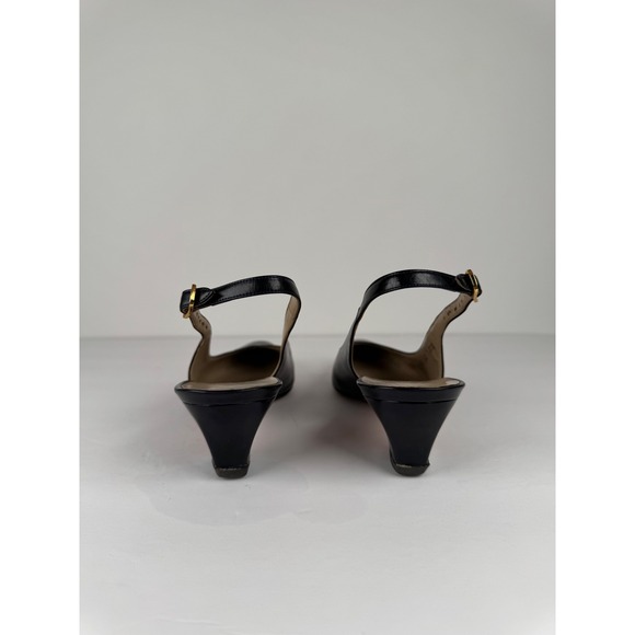 Salvatore Ferragamo Navy Blue Leather Slingback Kitten Heels Womens 7 AAAA Vtg - Picture 5 of 8